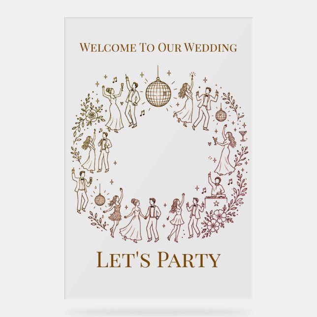 Señal Acrílica Letras de Bienvenida a la Boda de Fiesta (Anverso)