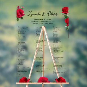 Señal Acrílica Letrero Acrílico de Asientos de Boda con Rosas Roj