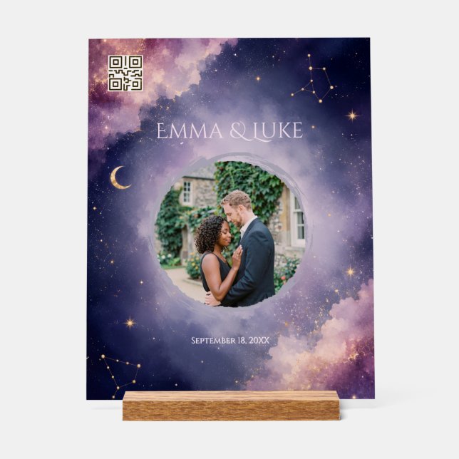 Señal Acrílica Letrero Acrílico de Boda Celestial Personalizado (Anverso)