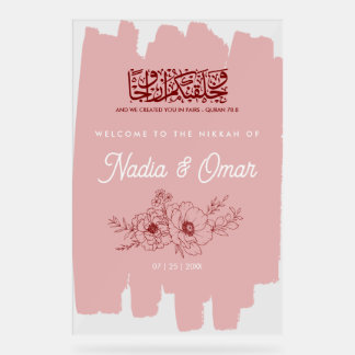 Señal Acrílica Letrero acrílico de Nikah floral de color burdeos 