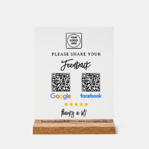 Señal Acrílica Letrero Acrílico de Reseñas de Google Facebook QR