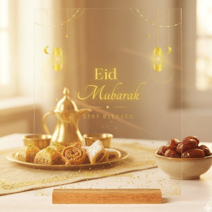 Señal Acrílica Letrero Acrílico Elegante de Eid Mubarak en Oro
