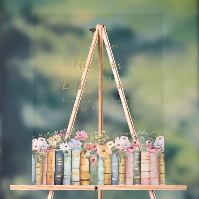 Señal Acrílica Letrero Acrílico para Baby Shower de Libros (Book Welcome Baby Shower Acrylic Sign by Painted Paperie
)
