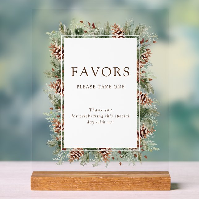 Señal Acrílica Letrero de acrílico de Invierno Favors (Pine Forest Winter Favors Acrylic Sign by Painted Paperie)