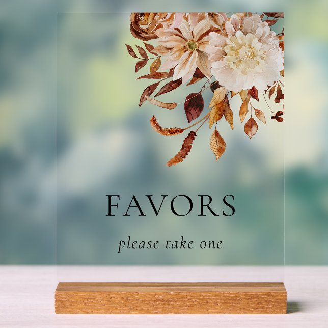 Señal Acrílica Letrero de acrílico Favoritos de Otoño (Fall Floral Wedding Favors Acrylic Sign by Painted Paperie
)