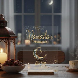 Señal Acrílica Letrero de acrílico Ramadan Mubarak con luna creci