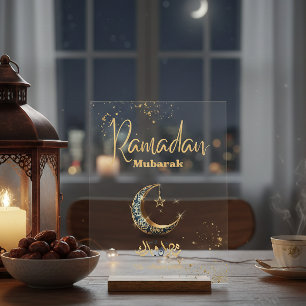 Señal Acrílica Letrero de acrílico Ramadan Mubarak con luna creci