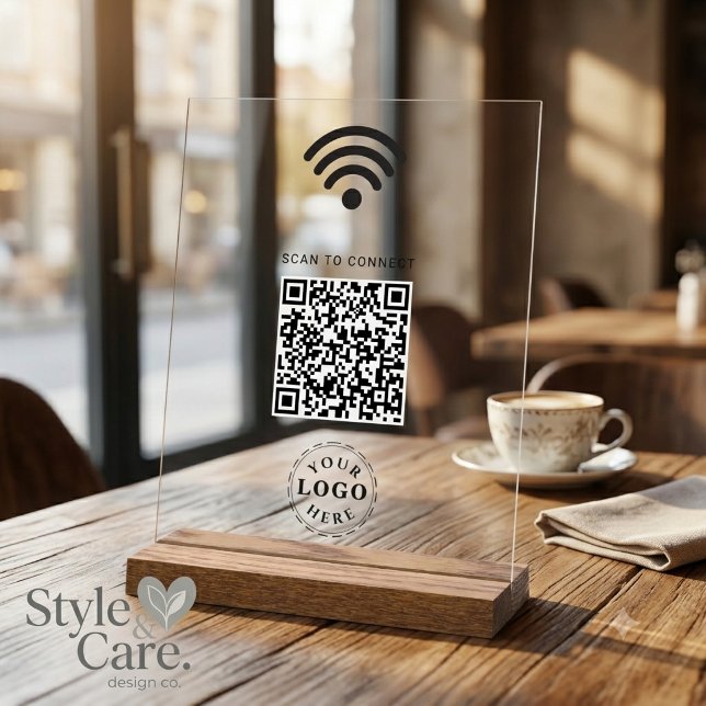 Señal Acrílica Letrero de acrílico transparente con información d (Clear Acrylic Sign with Scan to Connect WiFi Info)