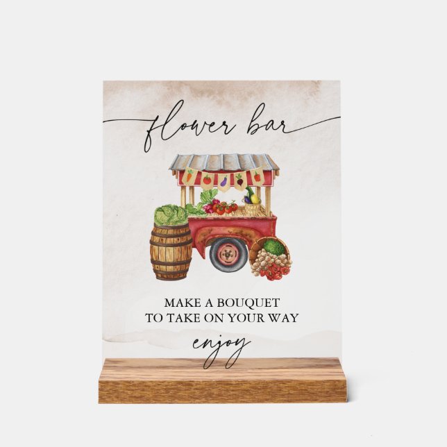 Señal Acrílica Letrero de barra de ramos de flores del mercado de (Anverso)