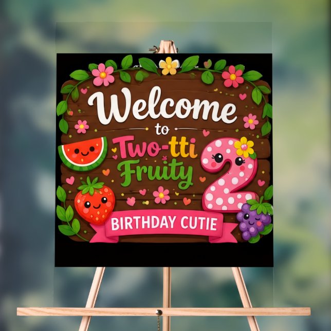 Señal Acrílica Letrero de Bienvenida Cumpleaños Frutal Dos-Añitos (Neutral )