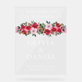 Señal Acrílica Letrero de Bienvenida de Boda Acrílico Floral Rosa