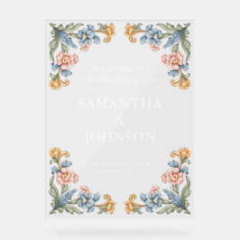 Señal Acrílica Letrero de Bienvenida de Boda Acrílico Floral Vint