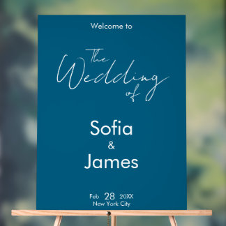 Señal Acrílica Letrero de Bienvenida de Boda Azul Marino Elegante
