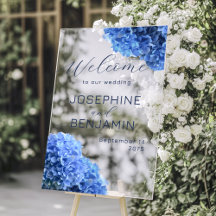 Letrero de bienvenida de boda azul más valiente ac