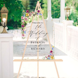 Señal Acrílica Letrero de bienvenida de boda boho con flores silv