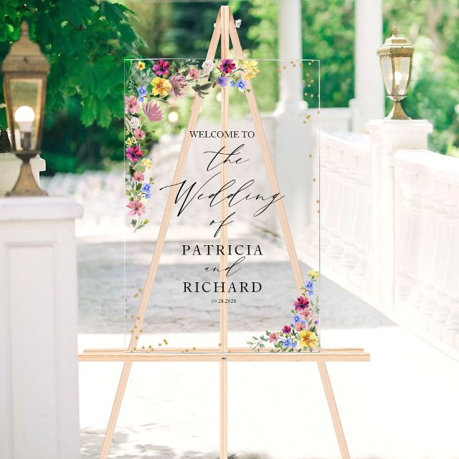 Señal Acrílica Letrero de bienvenida de boda boho con flores silv (Subido por el creador)