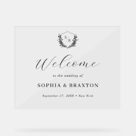 Señal Acrílica Letrero de bienvenida de boda con monograma de cre