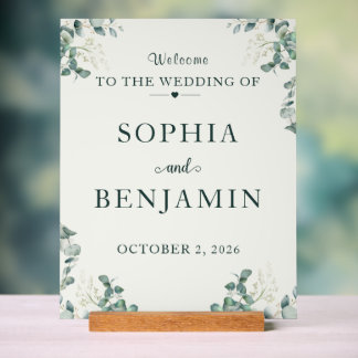 Señal Acrílica Letrero de Bienvenida de Boda de Eucalipto Elegant