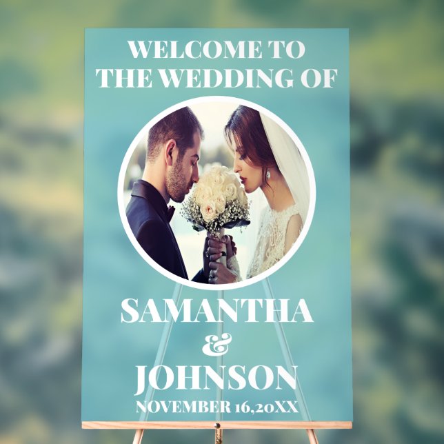 Señal Acrílica Letrero de bienvenida de boda de foto acrílica azu (Neutral )