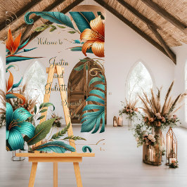 Señal Acrílica Letrero de Bienvenida de Boda Elegancia Tropical