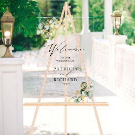 Señal Acrílica Letrero de Bienvenida de Boda Elegante Verde Dorad