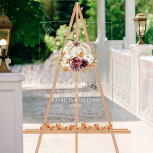 Señal Acrílica Letrero de Bienvenida de Boda Floral de Calabaza d