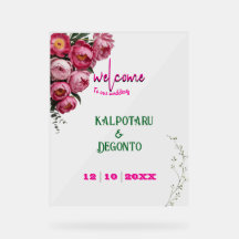 Letrero de bienvenida de boda floral rosa elegante