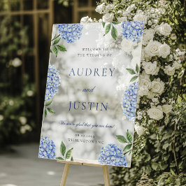 Señal Acrílica Letrero de Bienvenida de Boda, Hortensia Azul Clás