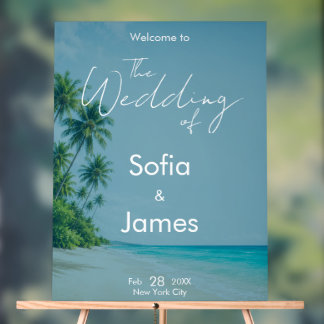 Señal Acrílica Letrero de Bienvenida para Boda en Playa Tropical