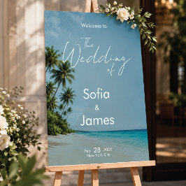 Señal Acrílica Letrero de Bienvenida para Boda en Playa Tropical
