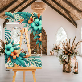 Señal Acrílica Letrero de Bienvenida para Boda Tropical Iridescen