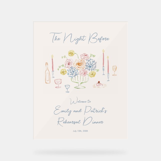 Señal Acrílica Letrero de bienvenida para cena de ensayo capricho (Anverso)