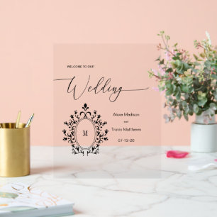 Señal Acrílica Letrero de boda con monograma mínimo personalizado