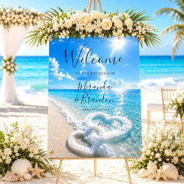 Señal Acrílica Letrero de Boda Corazones Olas Océano Azul Acrílic