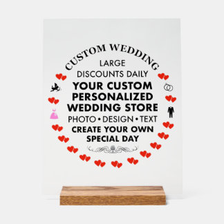 Señal Acrílica Letrero de Boda Personalizado 14" x 11" Soporte de