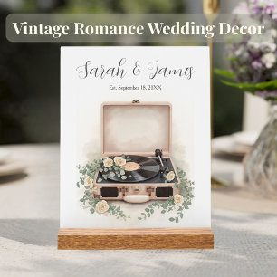 Señal Acrílica Letrero de Bodas de Tocadiscos Vintage Personaliza