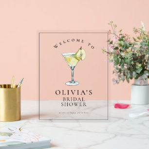Señal Acrílica Letrero de Bridal Shower con Martini de Pera en Ac