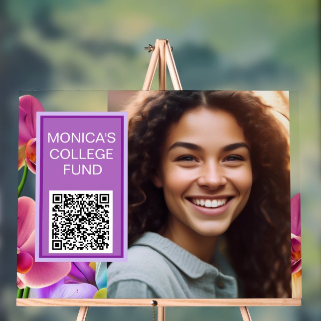 Señal Acrílica Letrero de código QR personalizado de orquídeas (Neutral )