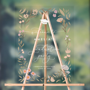 Señal Acrílica Letrero de Fiesta de Graduación Floral Pastel