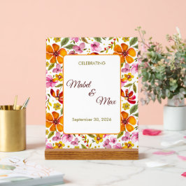 Señal Acrílica Letrero de Fiesta Personalizado Floral Rosa Naranj