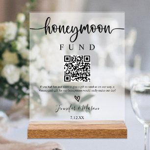 Señal Acrílica Letrero de Fondo de Luna de Miel, Código QR Deseo