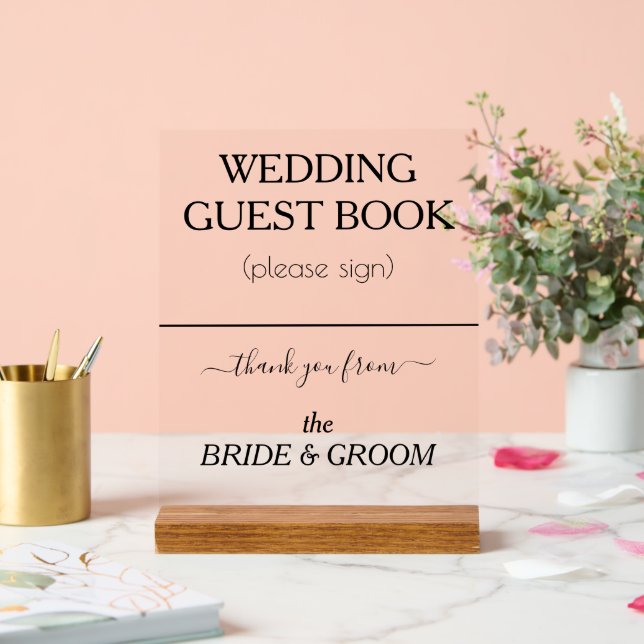 Señal Acrílica Letrero de Libro de Invitados de Boda Moderna Negr (Boda)