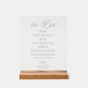 Señal Acrílica Letrero de menú de boda de The Bar minimalista mod
