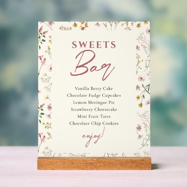 Señal Acrílica Letrero de Mesa de Dulces de Flores Silvestres (Neutral )
