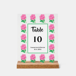 Señal Acrílica Letrero de número de mesa de rosa rosa acrílico