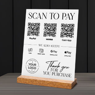 Señal Acrílica Letrero de pago de escaneo moderno: PayPal, Venmo,