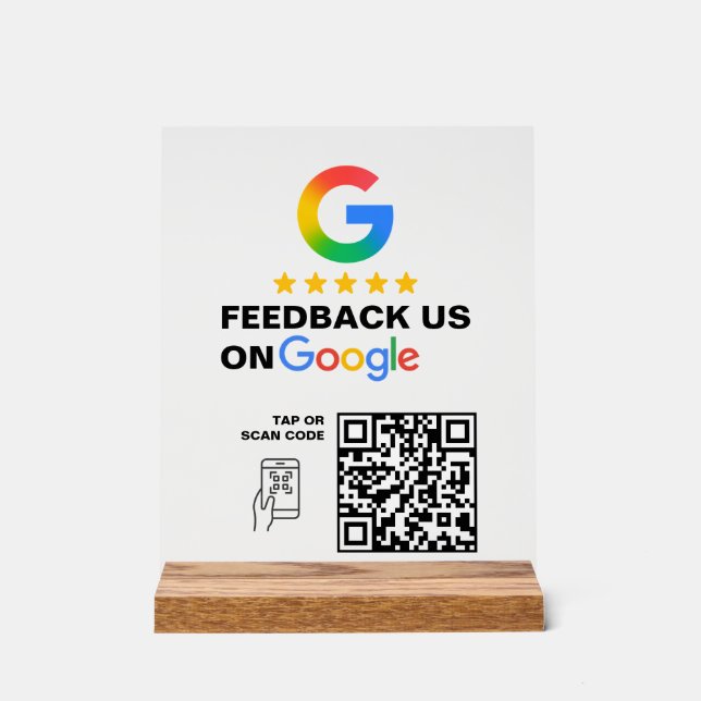 Señal Acrílica Letrero de revisión de código QR de logo personali (Anverso)