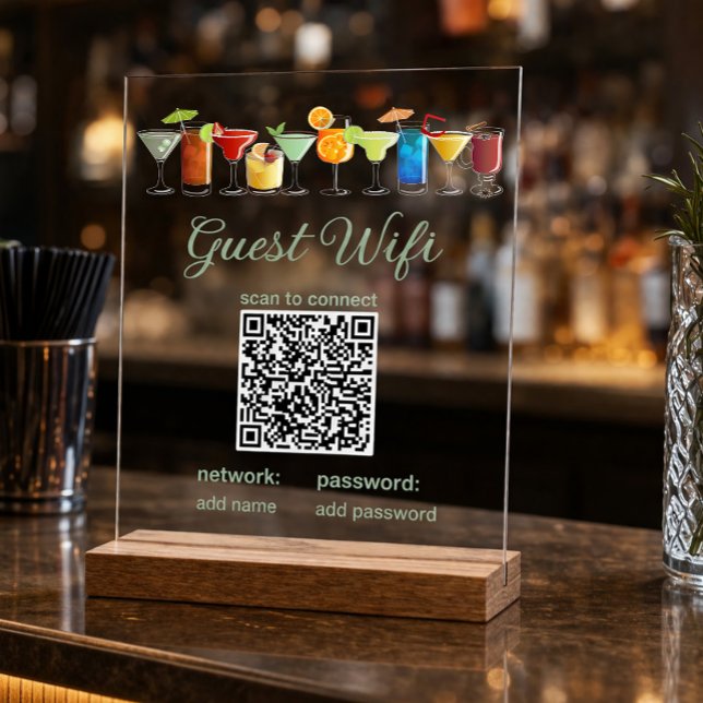 Señal Acrílica Letrero de WiFi para invitados transparente con có (Subido por el creador)