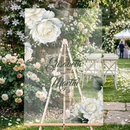 Señal Acrílica Letrero Floral de Bodas con Rosas Salvia