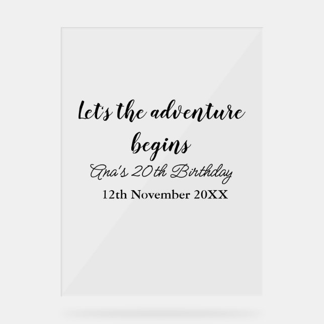 Señal Acrílica lets the adventure begins 20th birthday add name d (Anverso)